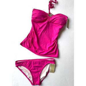 Michael Kors Ultra Pink Halter Tankini Swim Set Size Small NWT